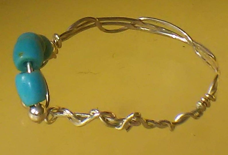 Dainty Garnet Turquoise Wave Ring Sterling Silver