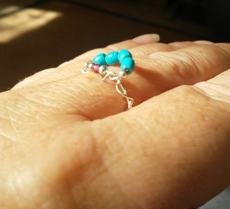 Dainty Garnet Turquoise Wave Ring Sterling Silver