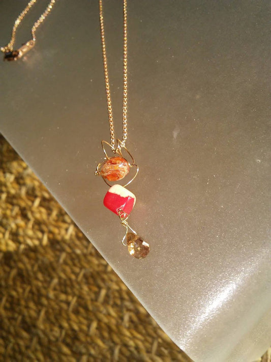 Coral Cube Andalusite Briolette Pendant 14kt Rose Gold