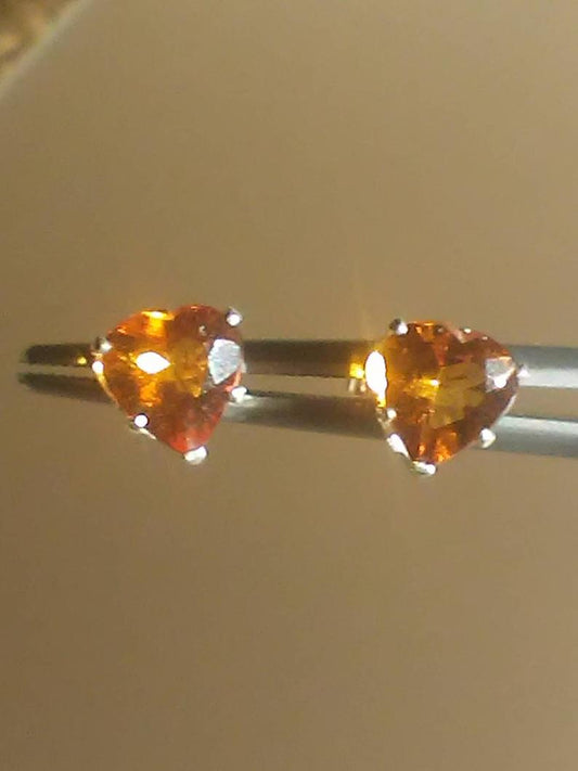 Citrine Heart Stud Earrings Sterling Silver