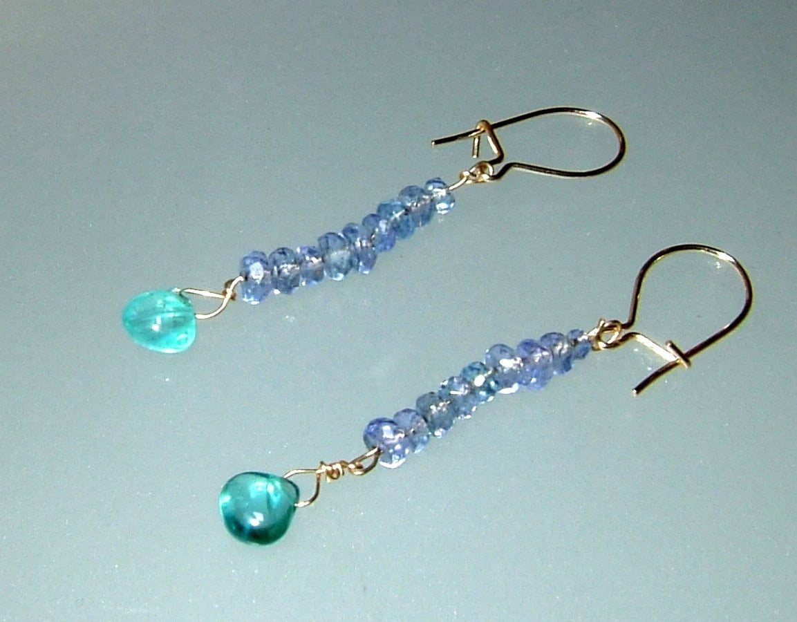 Tanzanite & Neon Apatite Dangle Earrings in 14kt Yellow Gold
