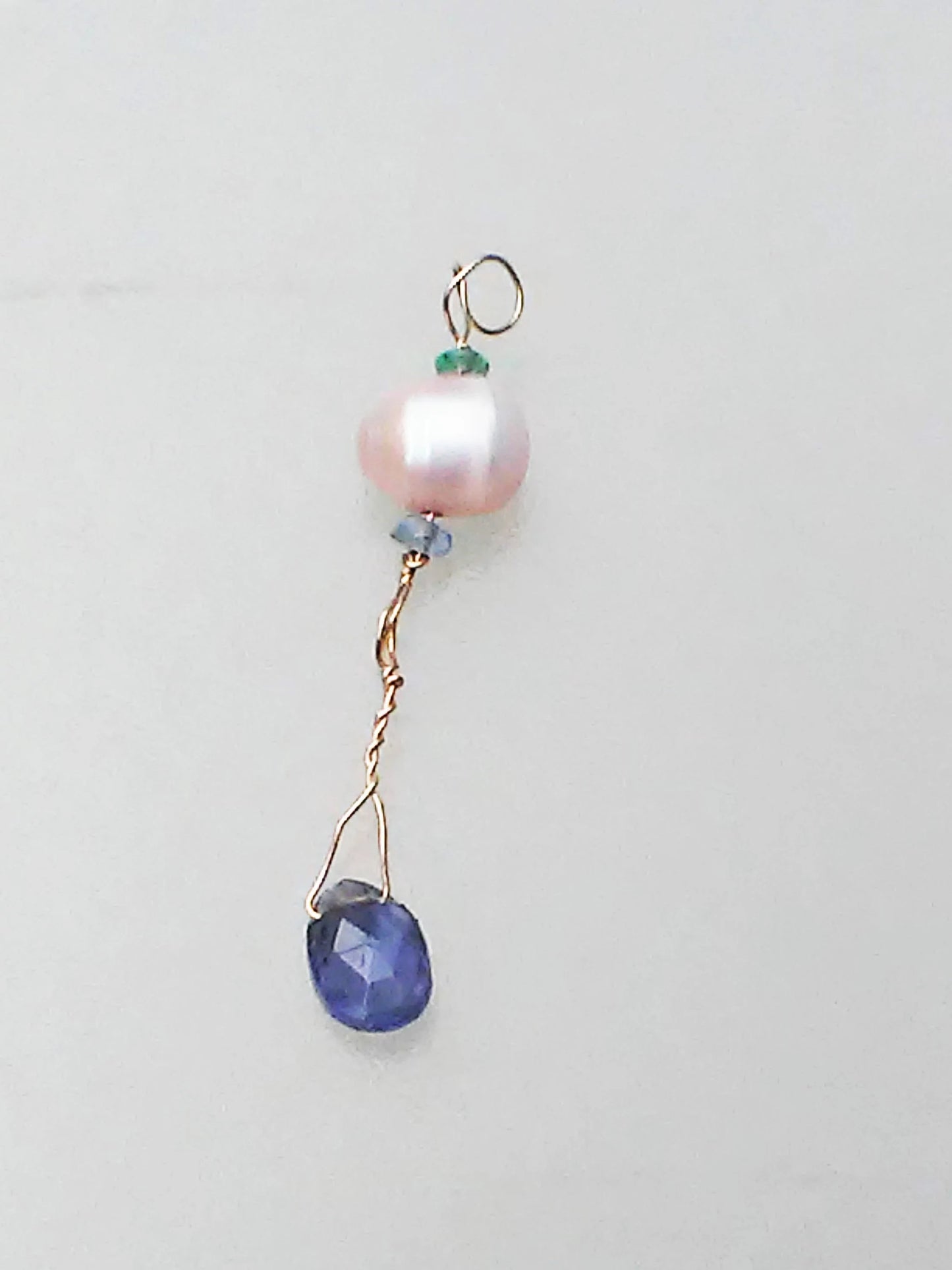 Freshwater Pearl Tanzanite Emerald Iolite Pendant 14kt