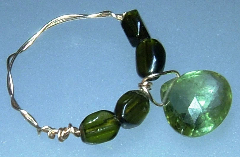 Green Tourmaline Band Briolette Ring 14kt Gold Wire Wrapped Handmade