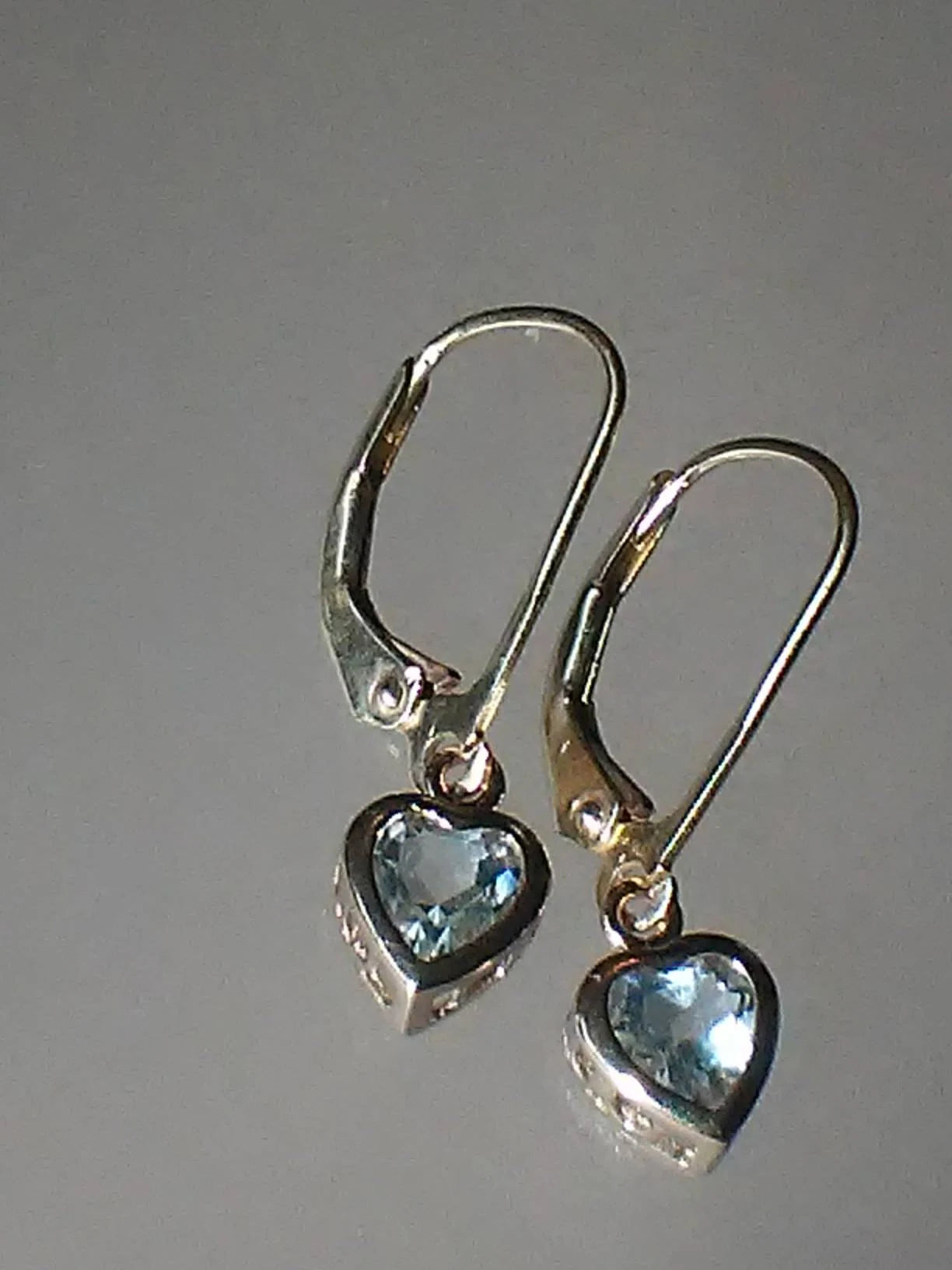 Aquamarine Heart Bezel Dangle Leverback Earrings Yellow Gold 14kt