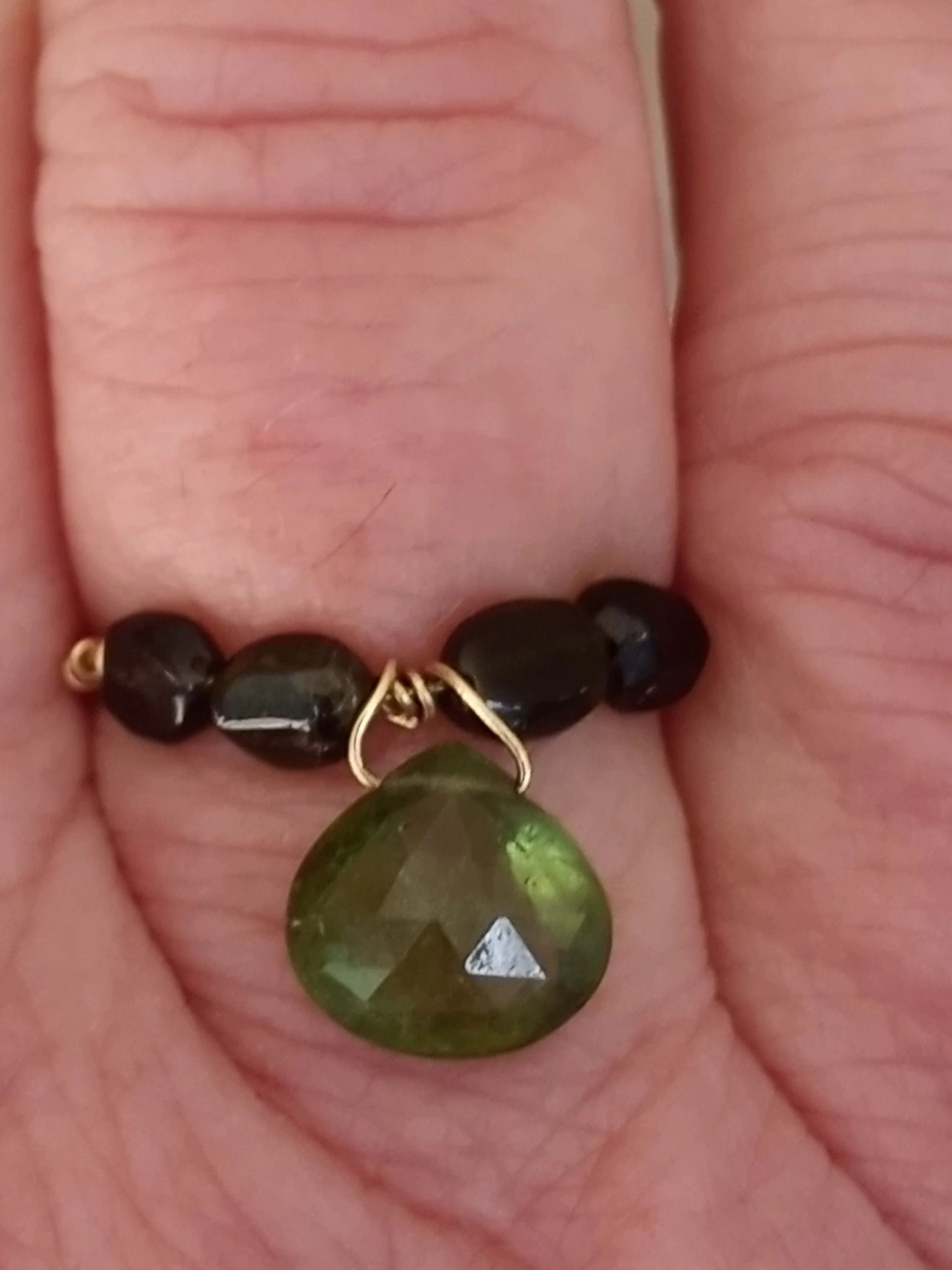 Green Tourmaline Band Briolette Ring 14kt Gold Wire Wrapped Handmade