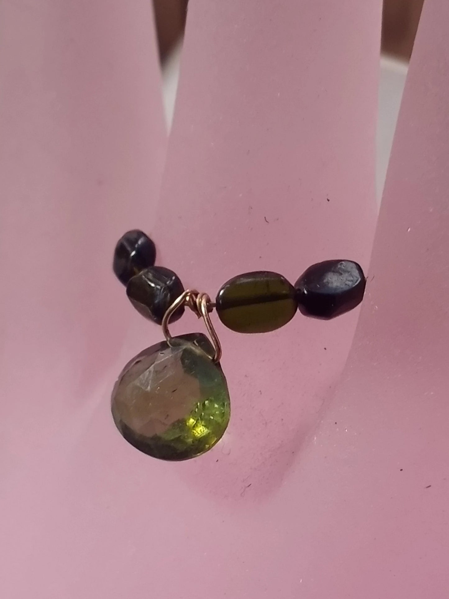 Green Tourmaline Band Briolette Ring 14kt Gold Wire Wrapped Handmade