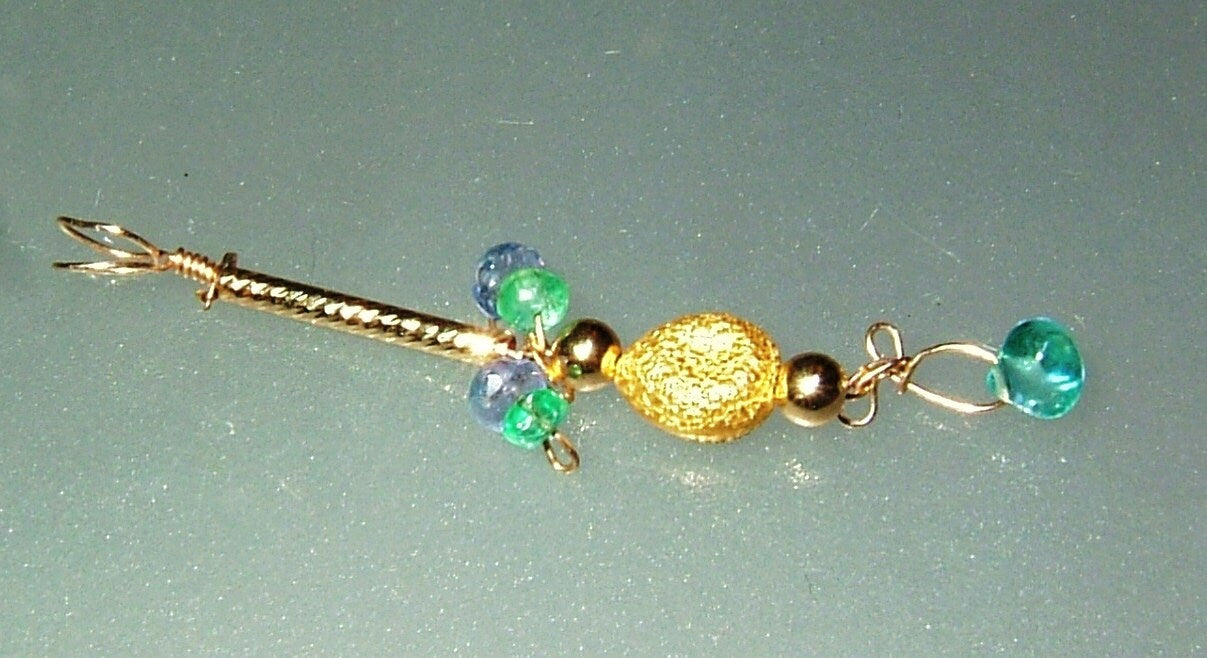 Tanzanite, Emerald & Apatite Bead Wire Wrapped Pendant in 14kt Yellow Gold
