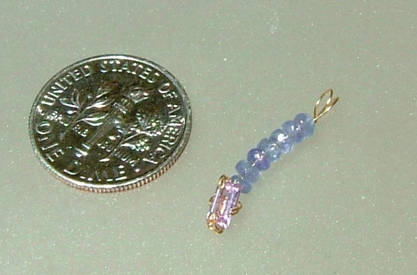 Pink Sapphire & Tanzanite Bead Wire Wrapped Pendant in 14kt Yellow Gold