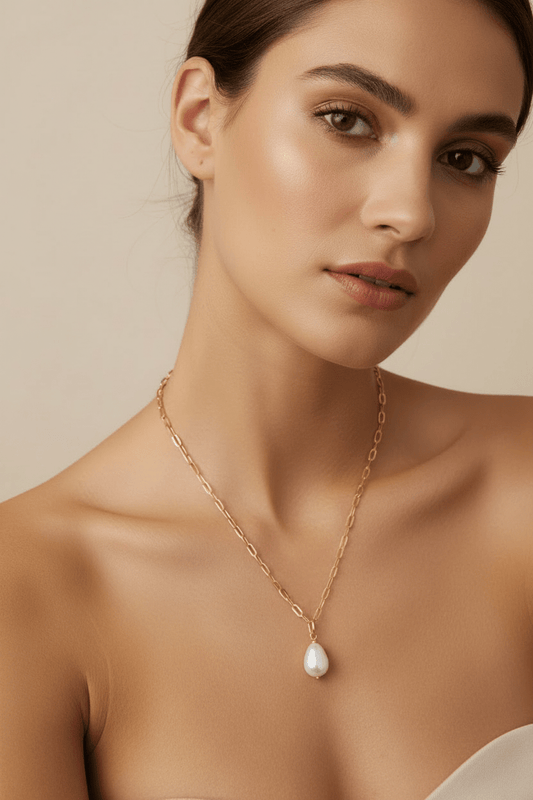 Keshi Cultured White Baroque Pearl Necklace Yellow Gold 10kt - Gems by Gigi