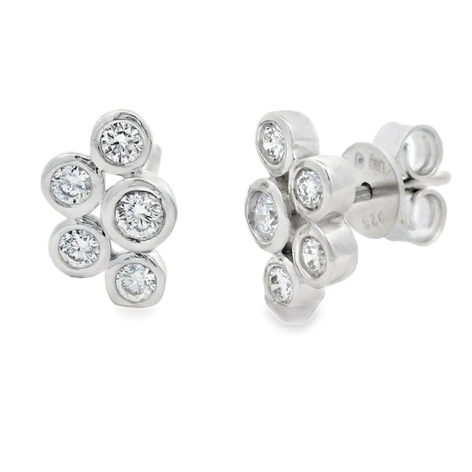 Lab Grown Diamond Cluster Bezel Stud Earrings Sterling Silver - Gems by Gigi