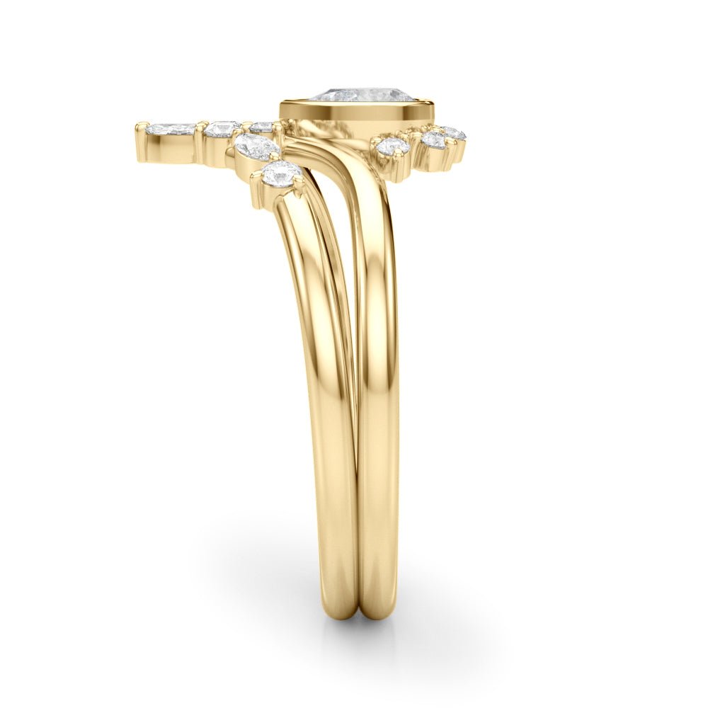 Lab Grown Diamond Crown V Ring Yellow Gold 14kt - Gems by Gigi