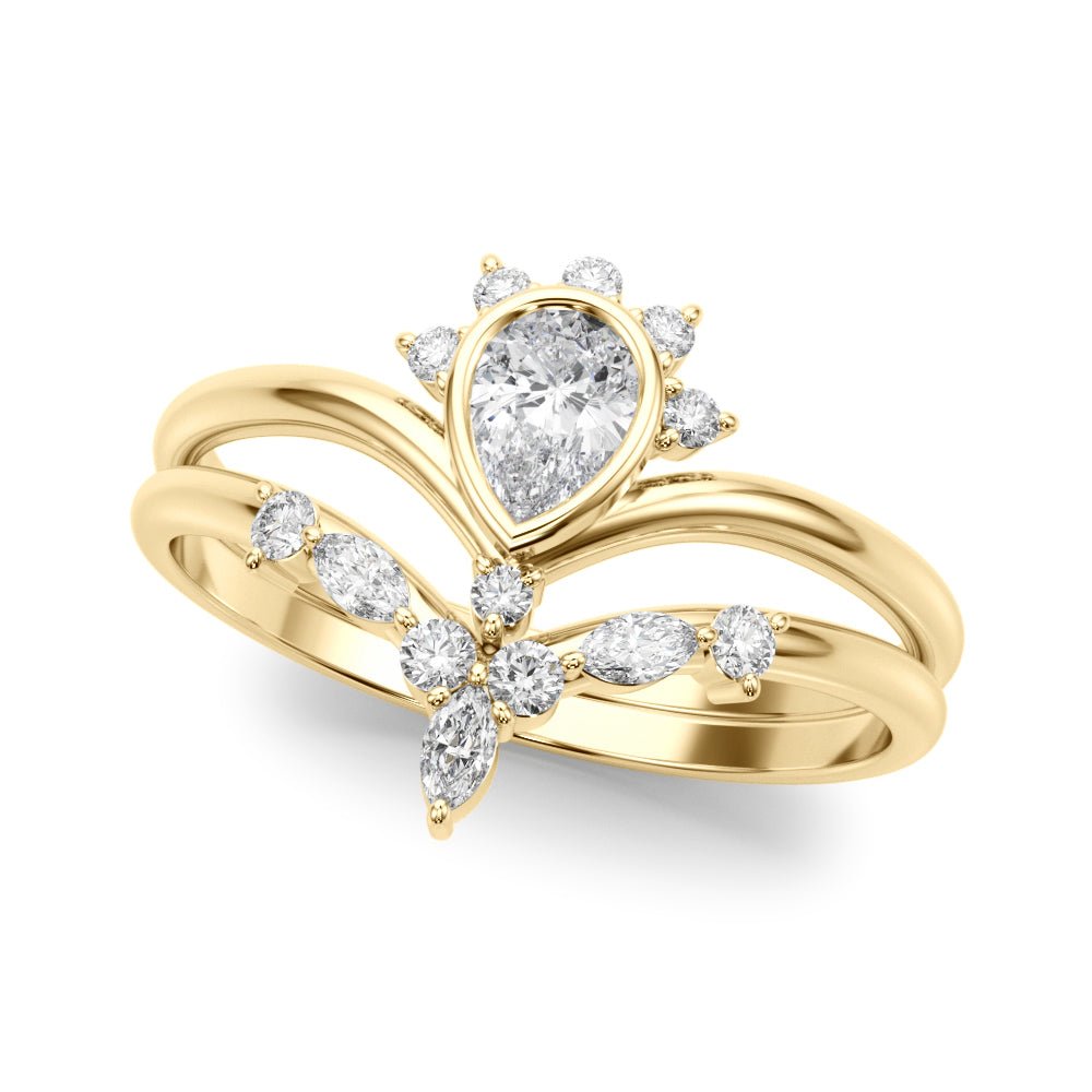 Lab Grown Diamond Crown V Ring Yellow Gold 14kt - Gems by Gigi