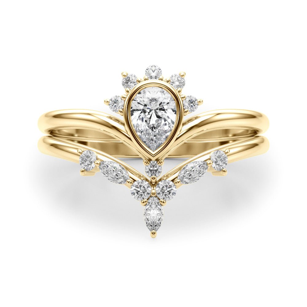 Lab Grown Diamond Crown V Ring Yellow Gold 14kt - Gems by Gigi