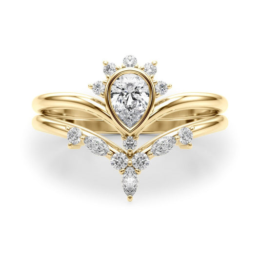 Lab Grown Diamond Crown V Ring Yellow Gold 14kt - Gems by Gigi
