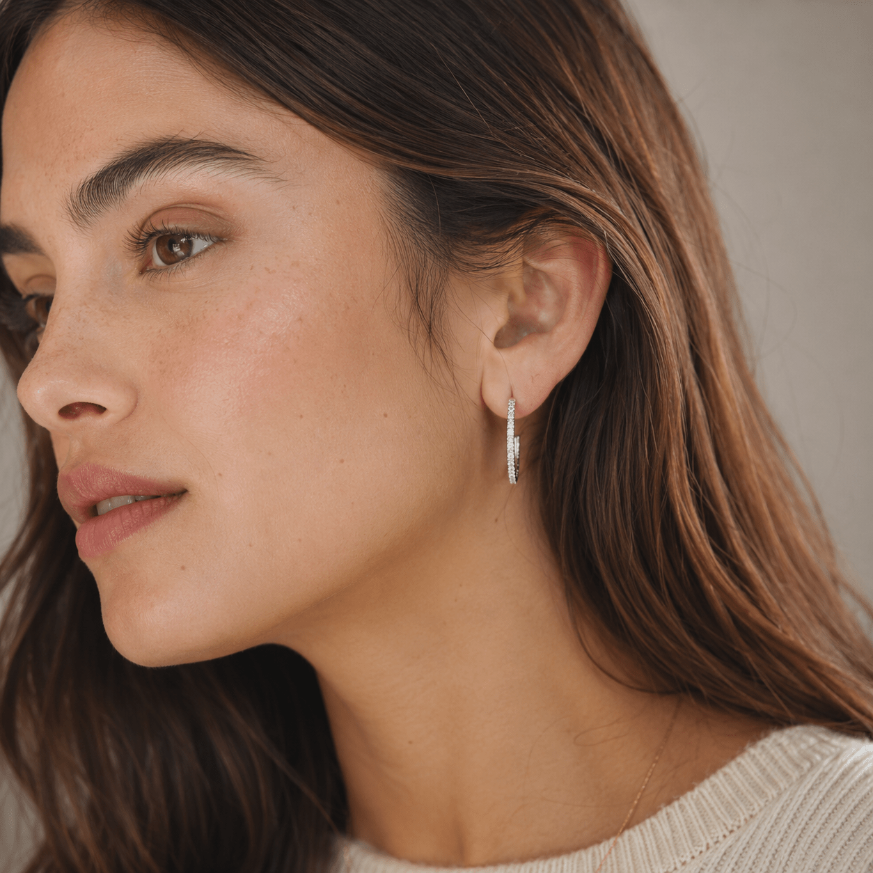 Lab Grown Diamond Inside Outside Hoop Earrings Sterling SIlver - Gems by Gigi