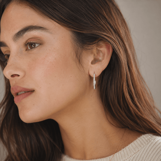 Lab Grown Diamond Inside Outside Hoop Earrings Sterling SIlver - Gems by Gigi
