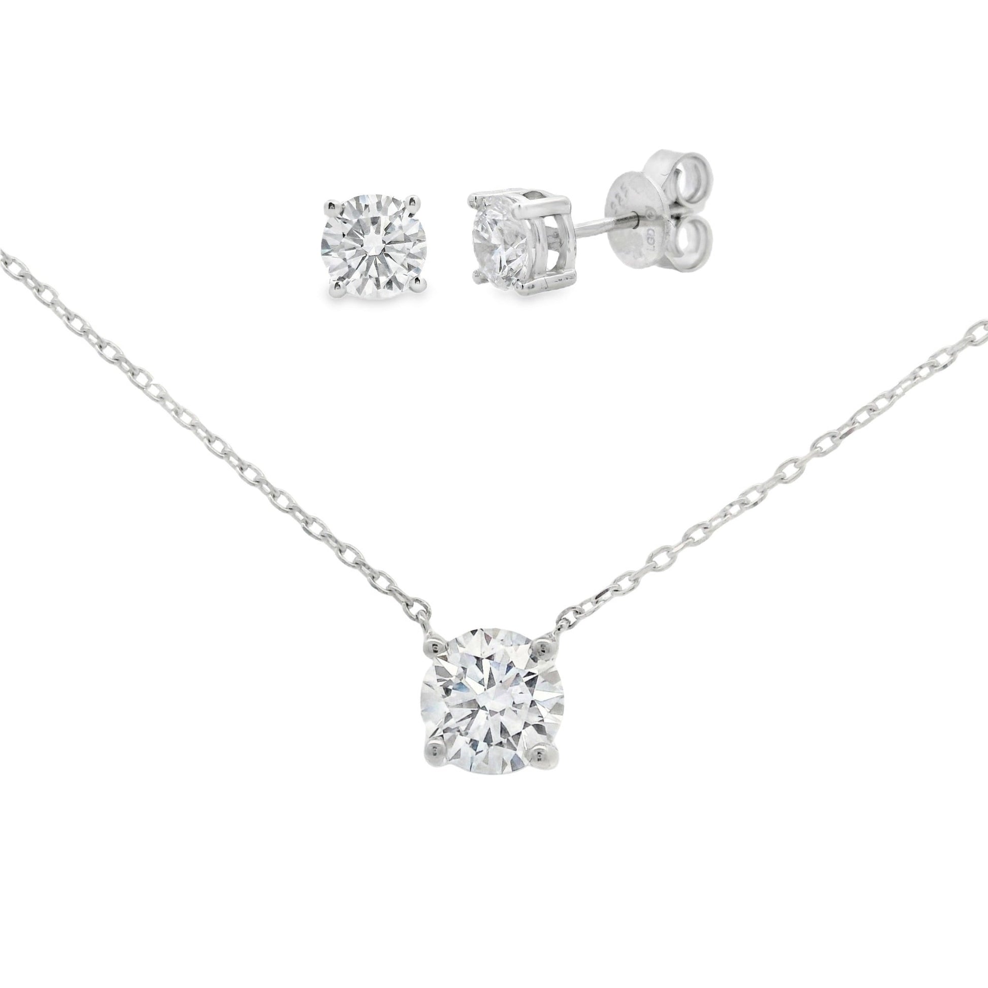 Lab Grown Diamond Necklace and Earrings Set Sterling Silver - Gems by Gigi
