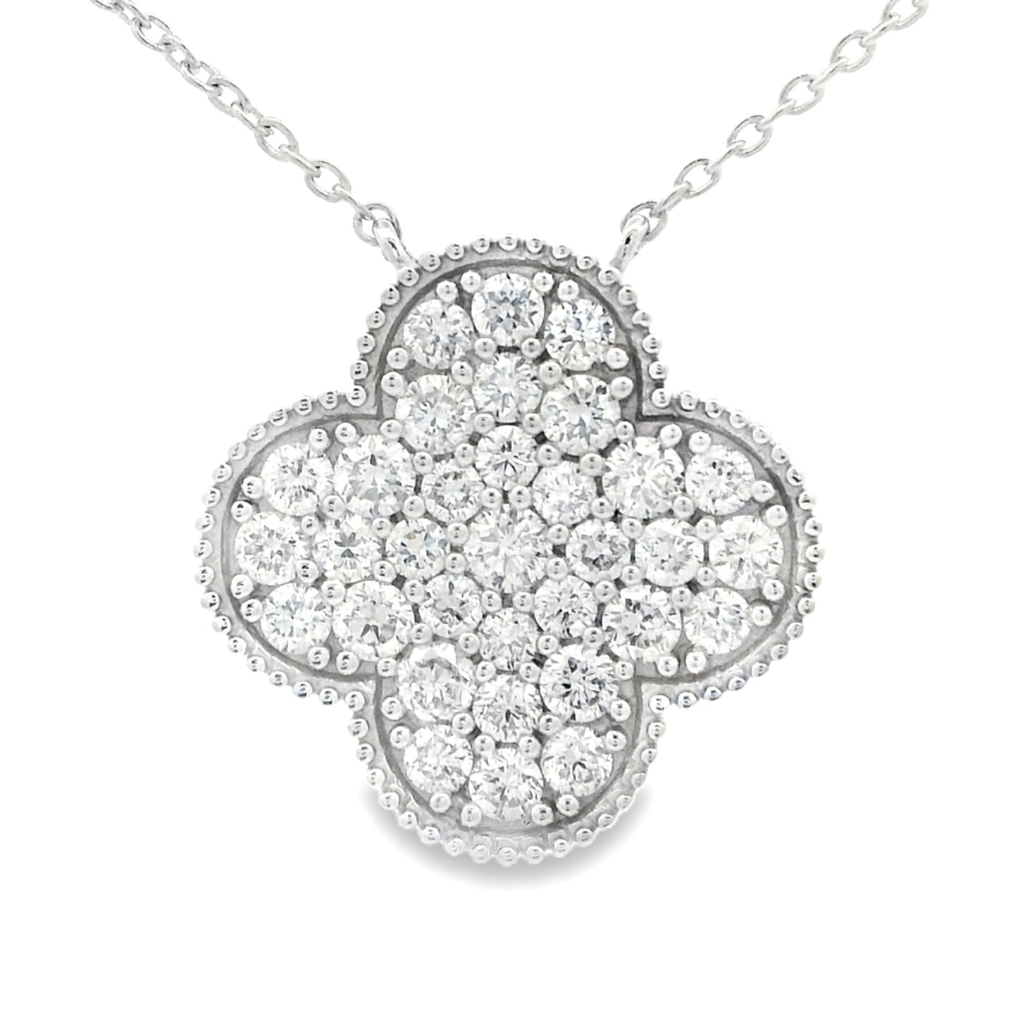 Lab Grown Diamond Pave Clover Necklace Sterling Silver - Gems by Gigi