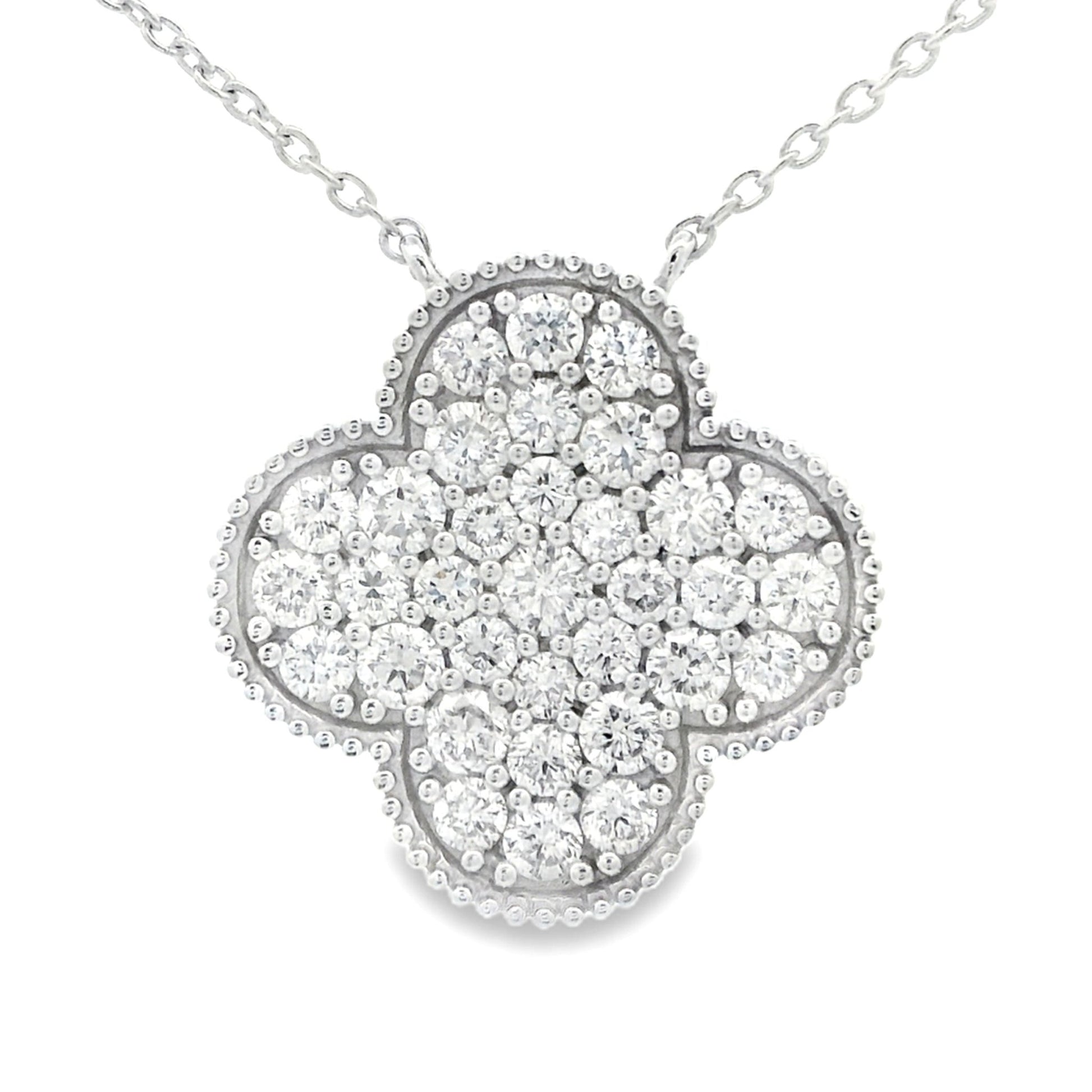 Lab Grown Diamond Pave Clover Necklace Sterling Silver - Gems by Gigi
