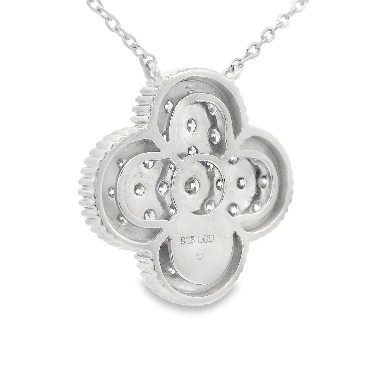 Lab Grown Diamond Pave Clover Necklace Sterling Silver - Gems by Gigi