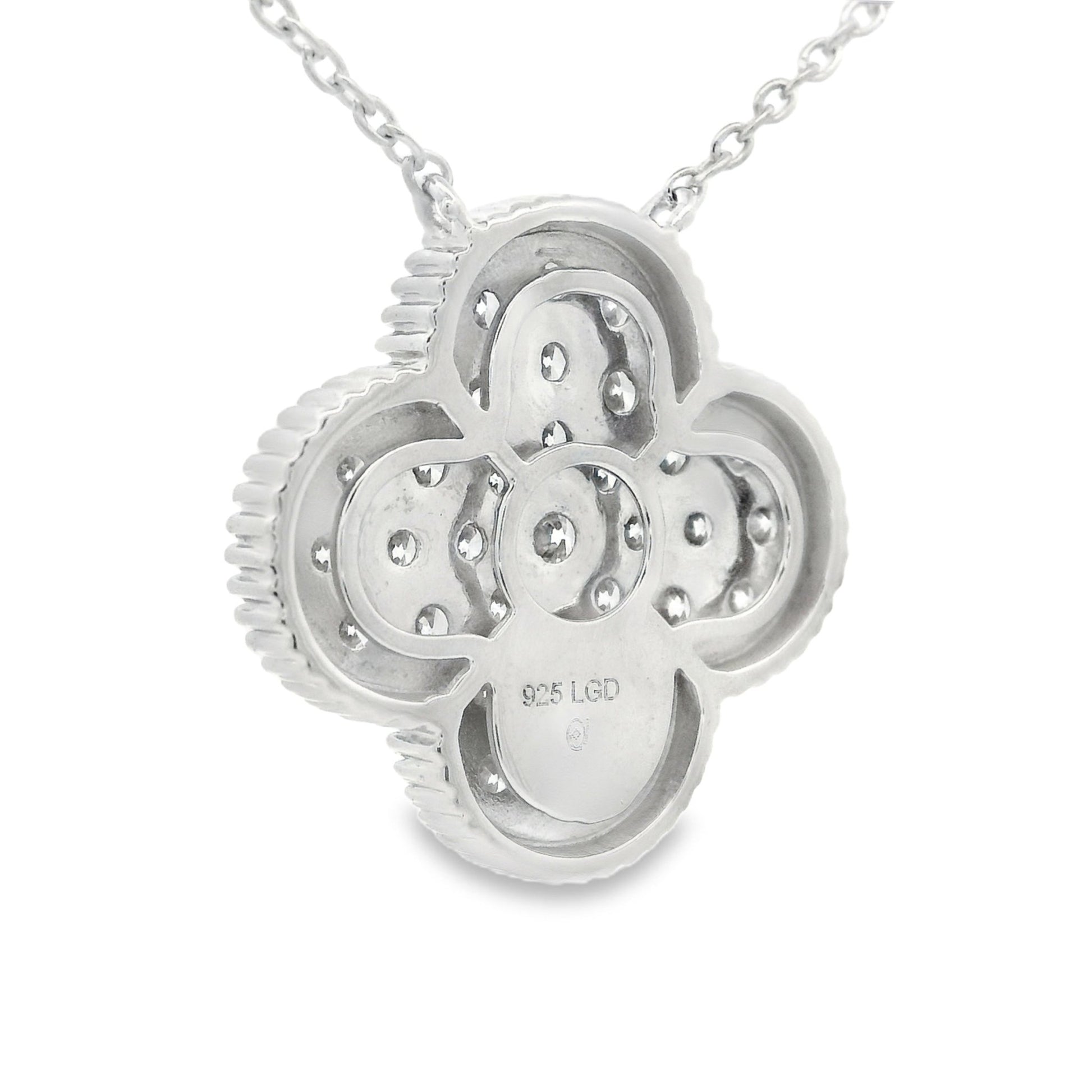 Lab Grown Diamond Pave Clover Necklace Sterling Silver - Gems by Gigi