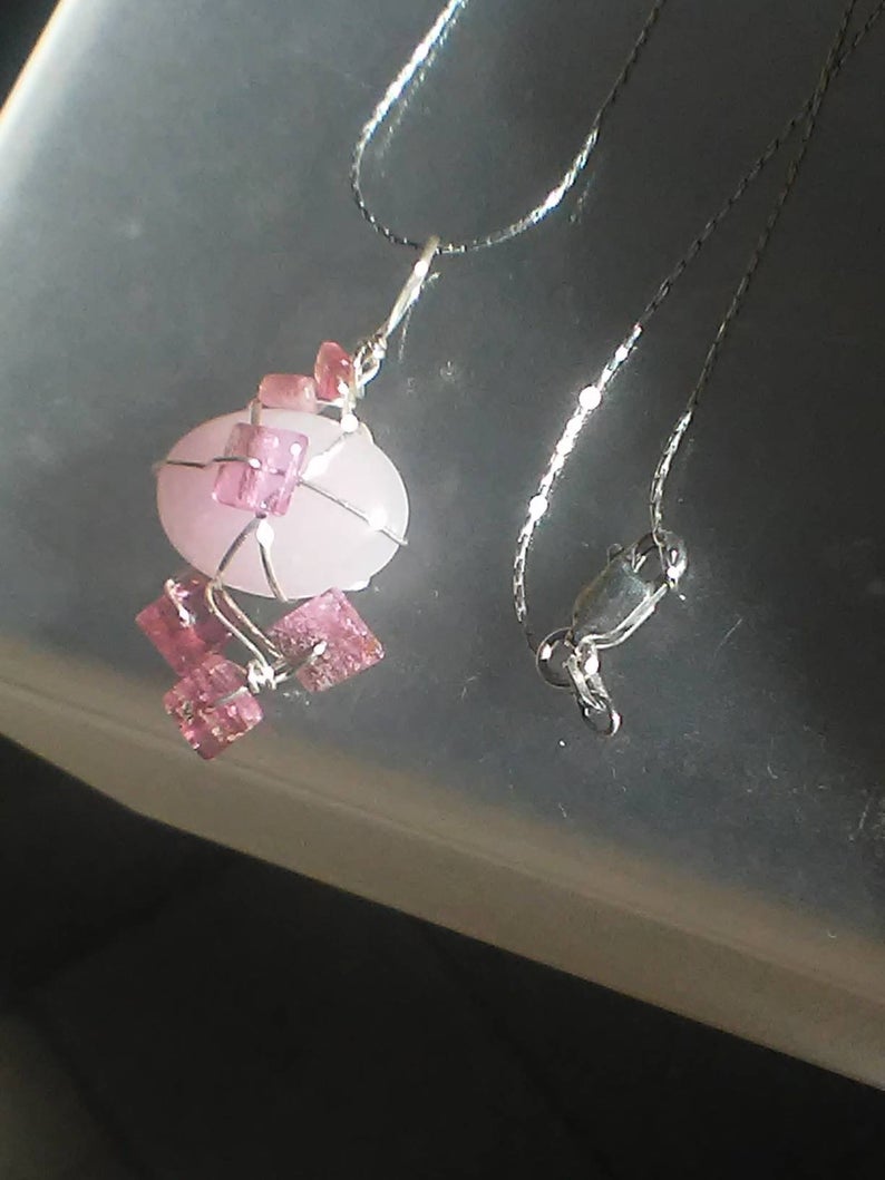 Lavender Jadeite Tourmaline Pendant Sterling Silver - Gems by Gigi
