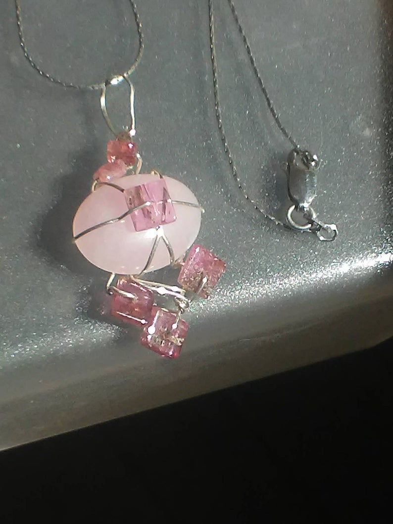 Lavender Jadeite Tourmaline Pendant Sterling Silver - Gems by Gigi