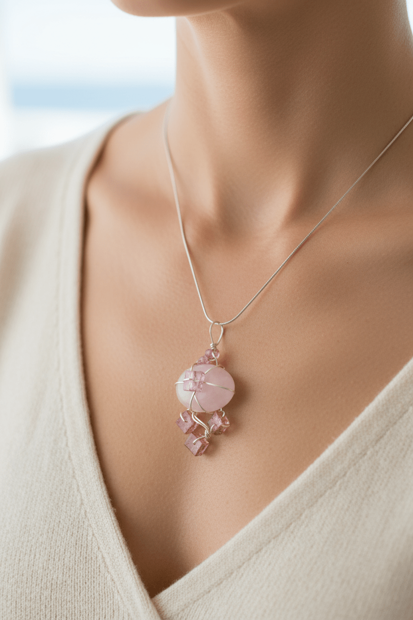 Lavender Jadeite Tourmaline Pendant Sterling Silver - Gems by Gigi
