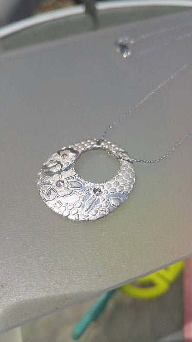 Lavender Sapphire Lace Disc Pendant 0.13ct - Gems by Gigi