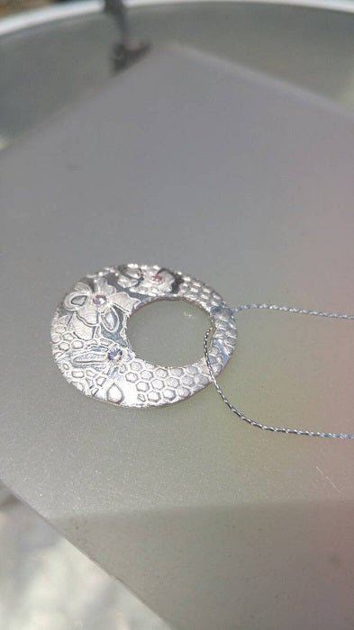 Lavender Sapphire Lace Disc Pendant 0.13ct - Gems by Gigi