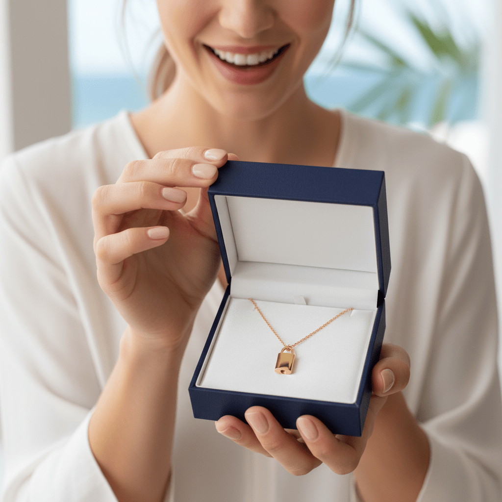 Lock Pendant Necklace Yellow Gold 14kt - Gems by Gigi