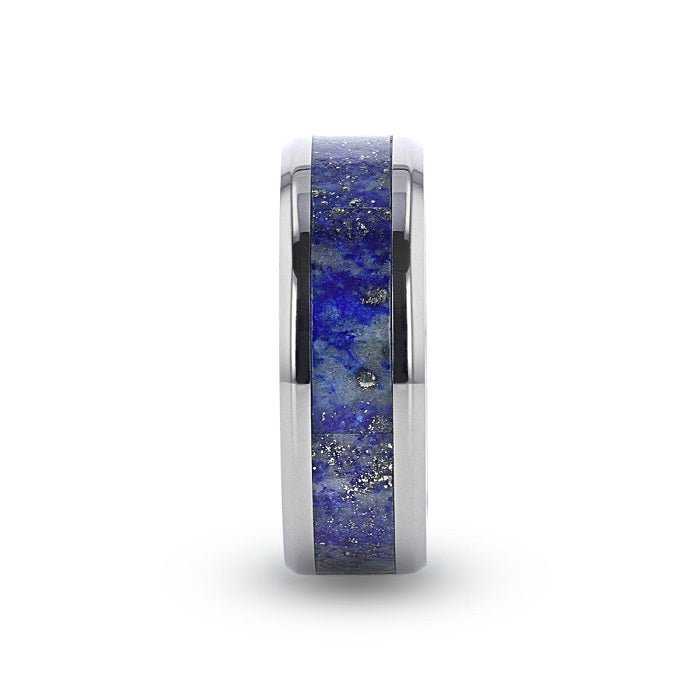 MALONE Men's Titanium Wedding Ring with Blue Lapis Inlay - Gems by Gigi