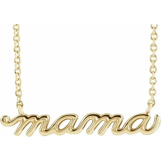 Petite Mama Script Necklace Yellow Gold 14kt