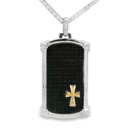 Mens Onyx Cross Pendant Sterling Silver 10kt Yellow Gold - Gems by Gigi