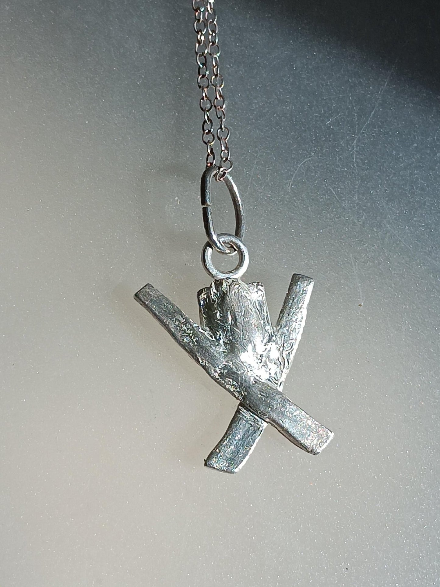 Modern Geometric X Pendant Baguette Cut Peach Padparadscha Sapphire 0.20ct Fine Silver Handmade - Gems by Gigi