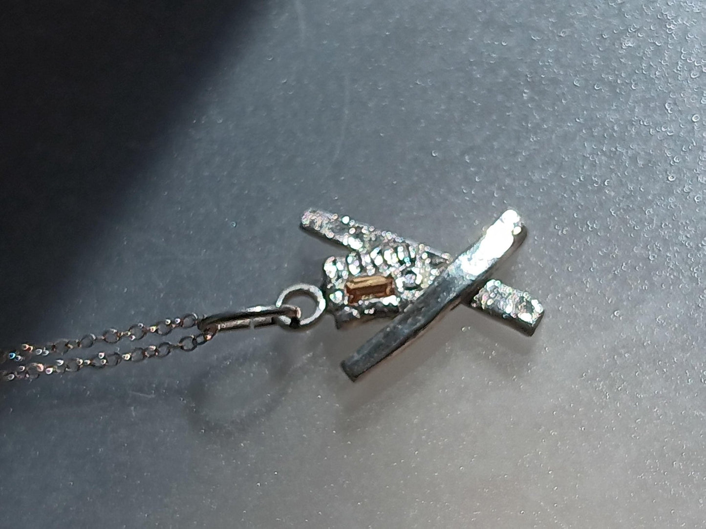 Modern Geometric X Pendant Baguette Cut Peach Padparadscha Sapphire 0.20ct Fine Silver Handmade - Gems by Gigi
