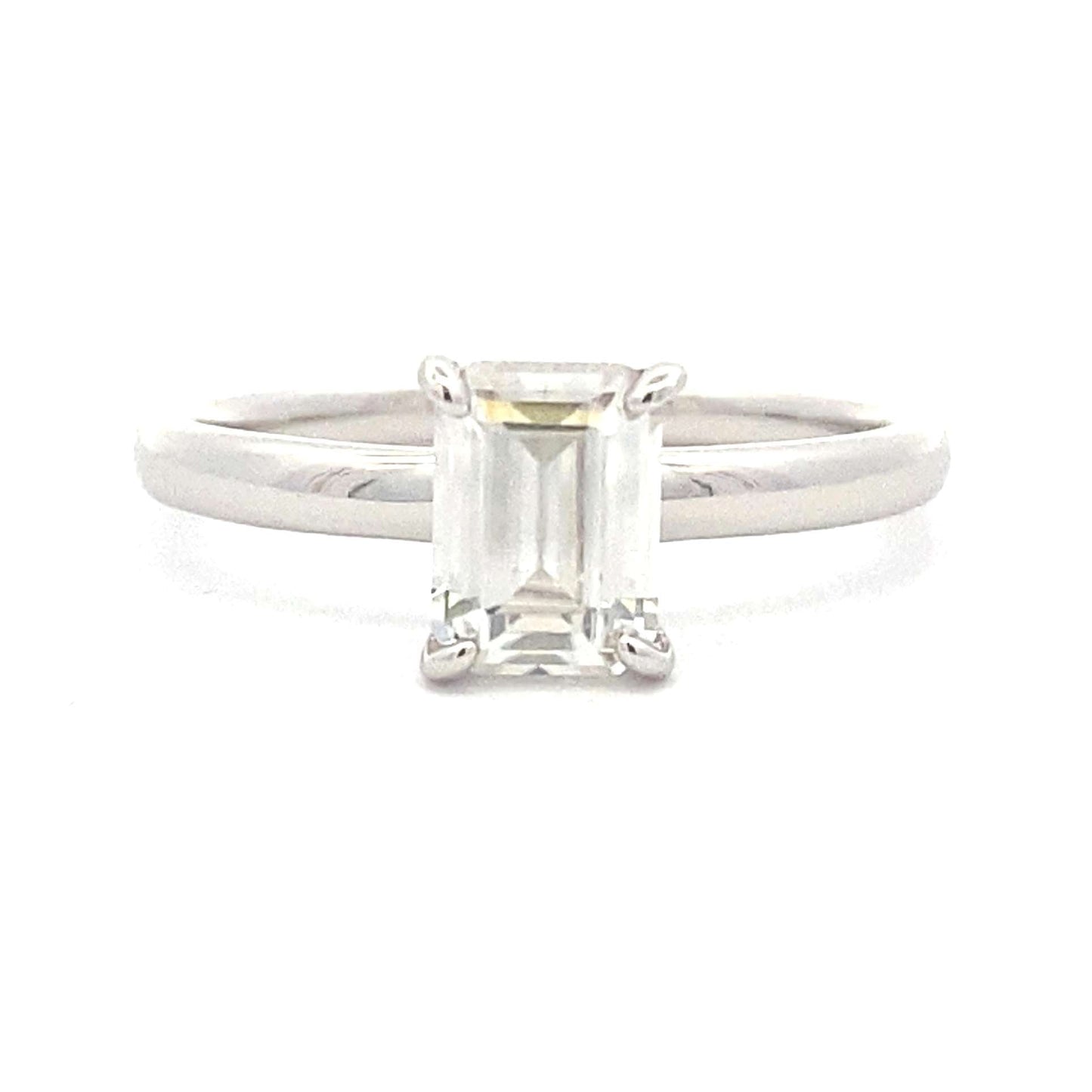 Moissanite Emerald 1ct Solitaire Engagement Ring Sterling Silver - Gems by Gigi