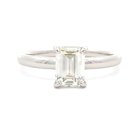 Moissanite Emerald 1ct Solitaire Engagement Ring Sterling Silver - Gems by Gigi