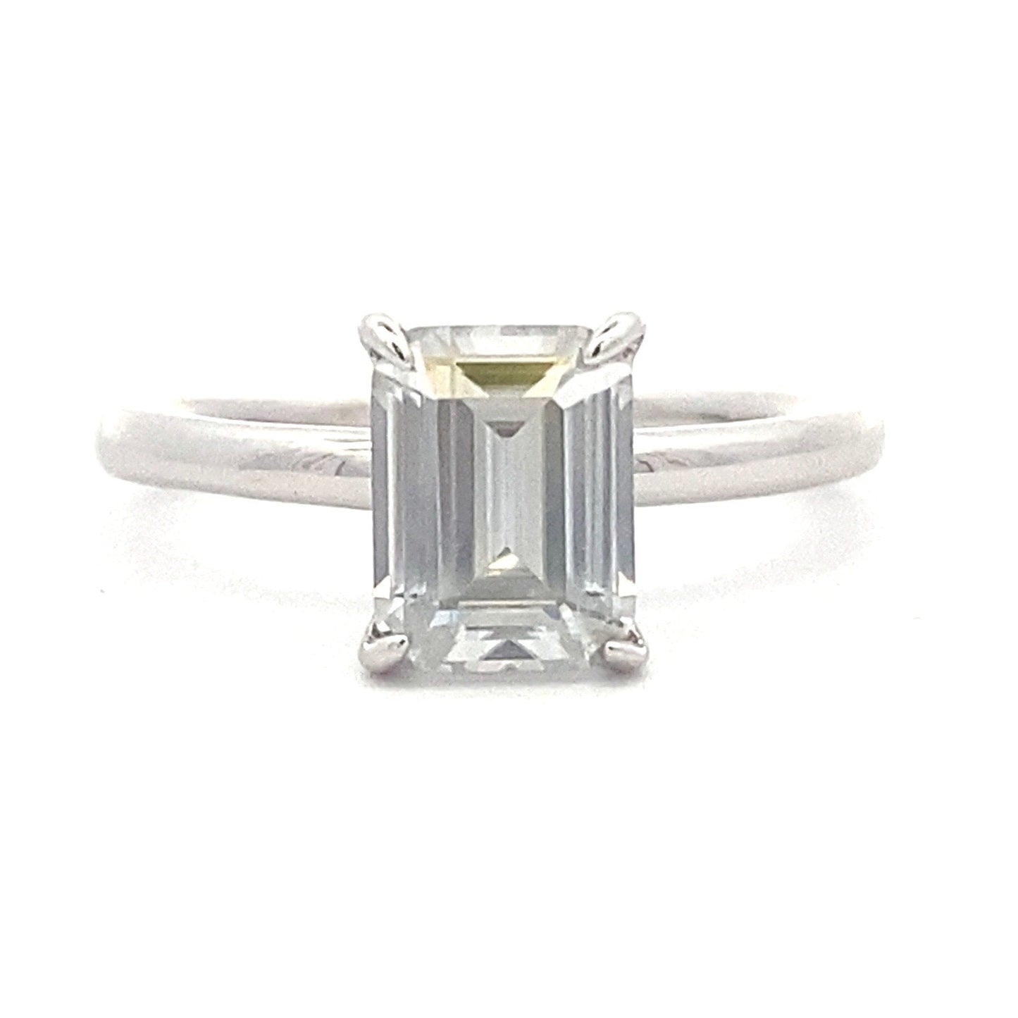 Moissanite Emerald Cut Solitaire Engagement Ring Sterling Silver - Gems by Gigi