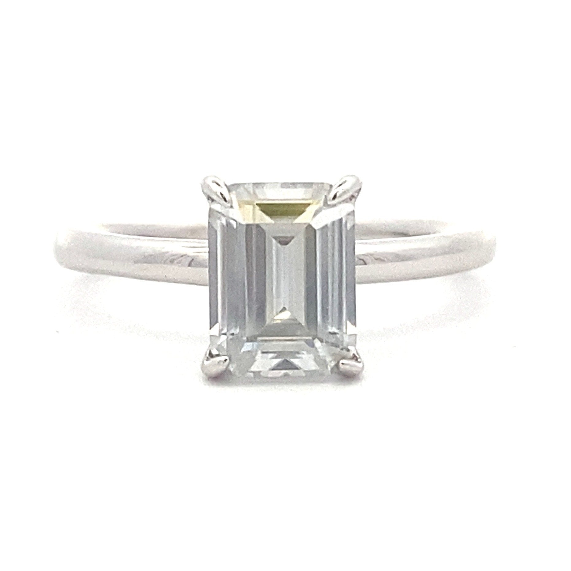 Moissanite Emerald Cut Solitaire Engagement Ring Sterling Silver - Gems by Gigi