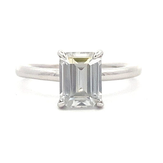 Moissanite Emerald Cut Solitaire Engagement Ring Sterling Silver - Gems by Gigi