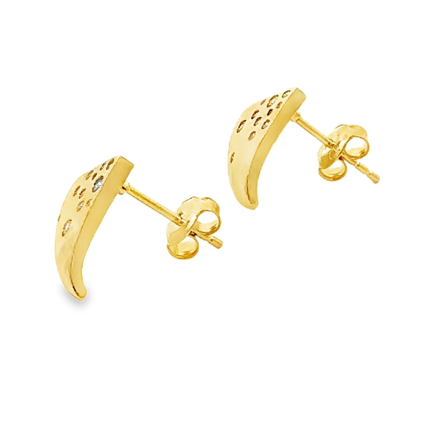 Moissanite Pizza Shaped Stud Earrings Gold over Sterling Silver - Gems by Gigi
