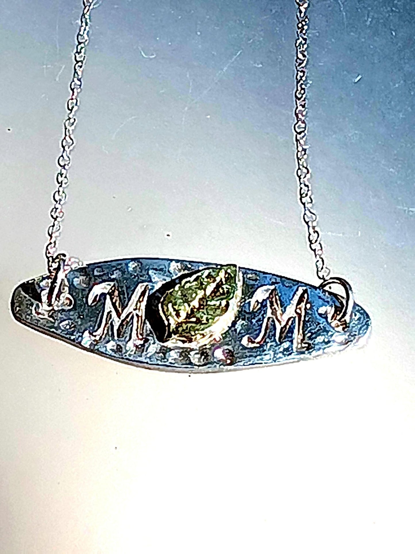 Mom Leaf Pendant Necklace Fine Silver 22kt Gold - Gems by Gigi