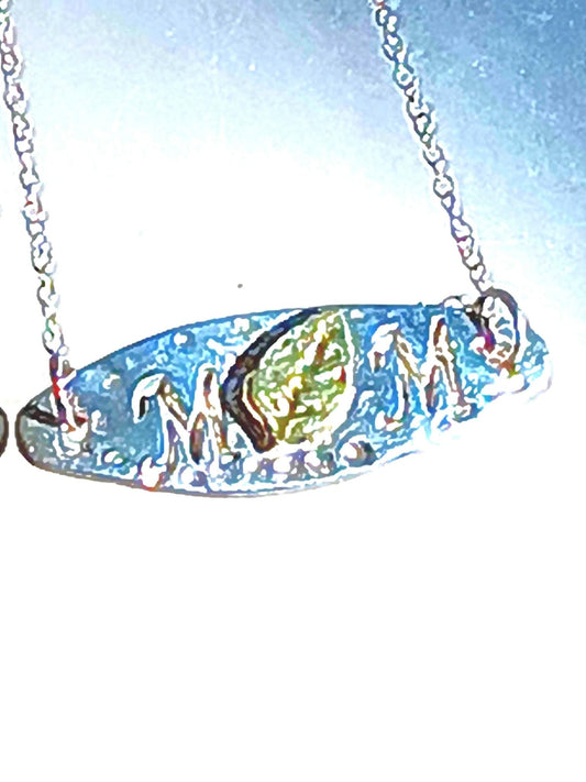 Mom Leaf Pendant Necklace Fine Silver 22kt Gold - Gems by Gigi