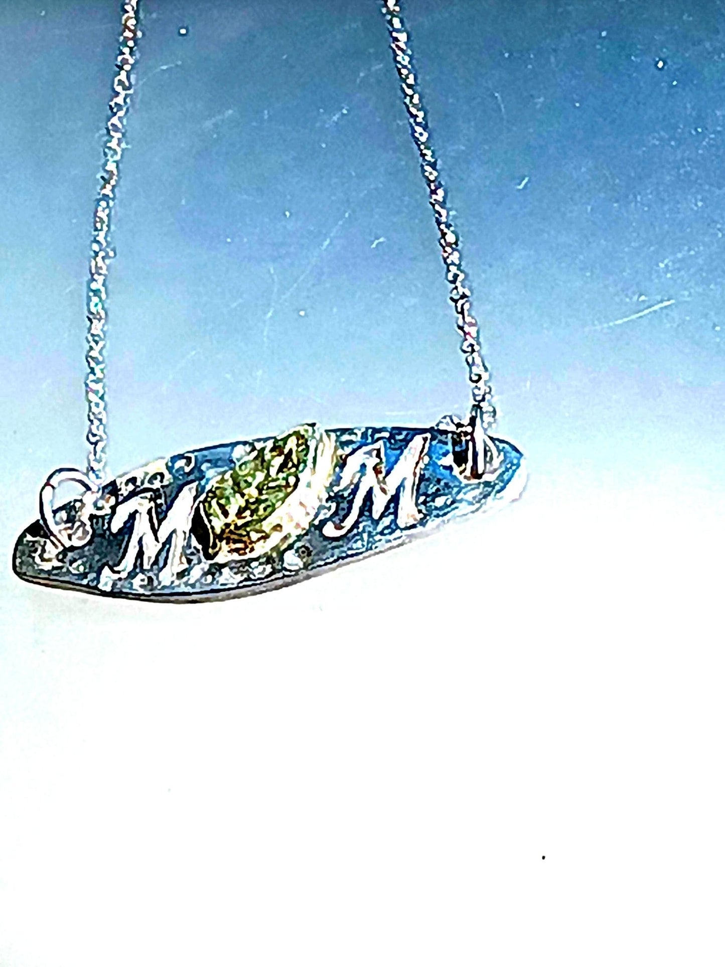 Mom Leaf Pendant Necklace Fine Silver 22kt Gold - Gems by Gigi
