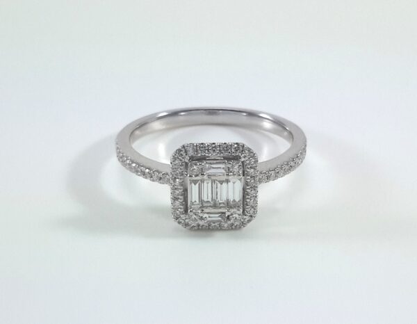 Mosaic Diamond Cushion Halo Engagement Ring White Gold 18kt - Gems by Gigi