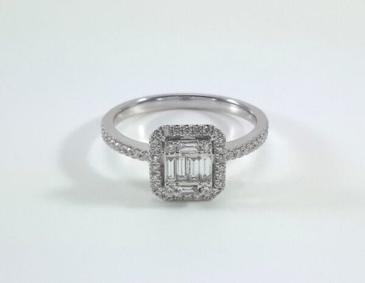 Mosaic Diamond Cushion Halo Engagement Ring White Gold 18kt - Gems by Gigi