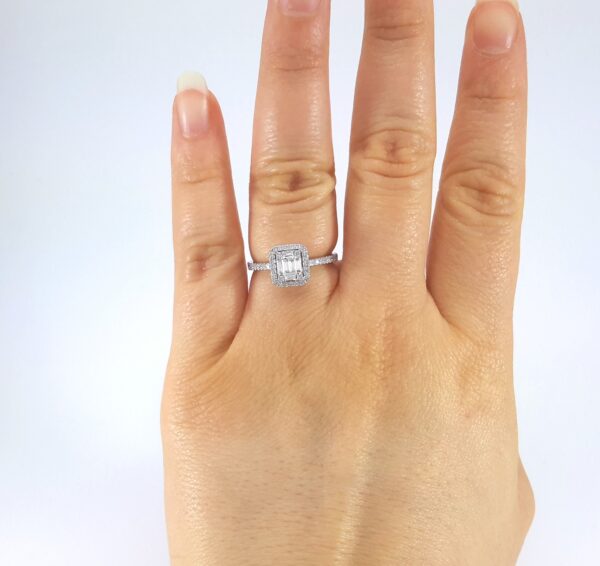 Mosaic Diamond Cushion Halo Engagement Ring White Gold 18kt - Gems by Gigi