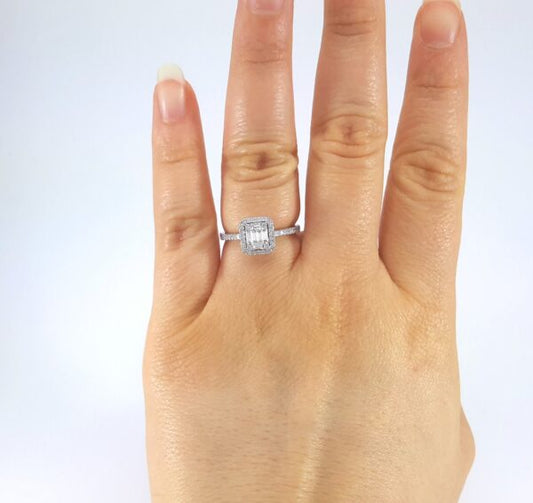 Mosaic Diamond Cushion Halo Engagement Ring White Gold 18kt - Gems by Gigi