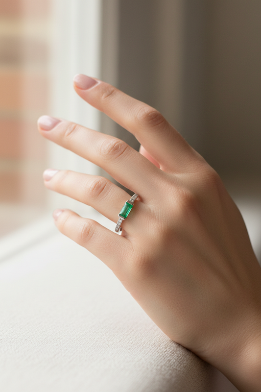 Natural Emerald Diamond Stackable Band Ring 14kt Gold